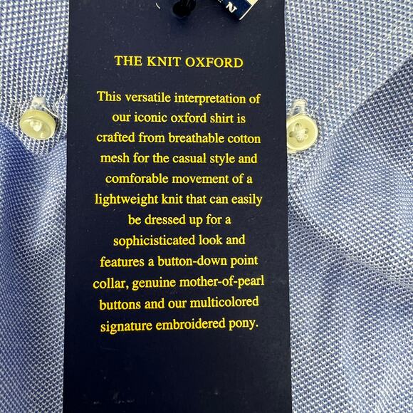 Ralph Lauren Mens Knit Oxford Long Sleeve Shirt Blue with Logo Size XL NEW - Picture 7 of 10